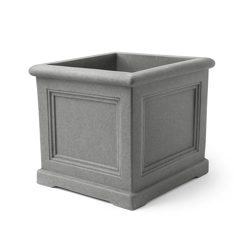 Pot de fleur carré en plastique gris 40x40x40 cm