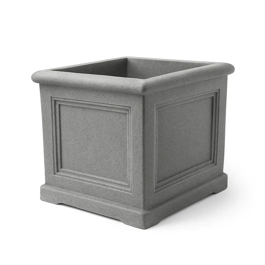 Pot de fleur carré en plastique gris 40x40x40 cm