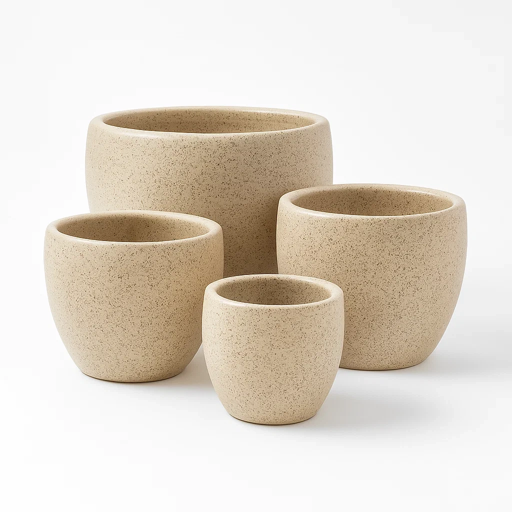 Pot de fleur rond en céramique beige, lot de 4