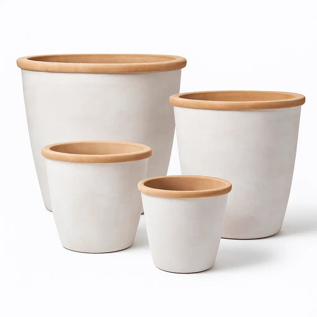 Pot de fleur en terre cuite blanche et naturelle, lot de 4