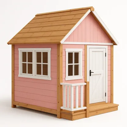 Maisonnette pour enfant en bois rose et blanc
