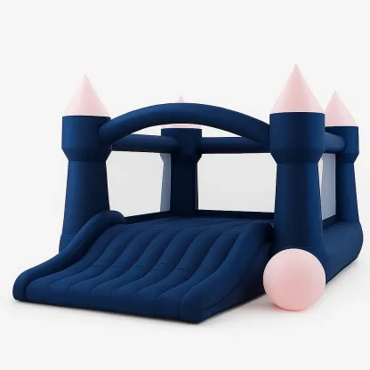 Château gonflable en PVC bleu et rose avec toboggan 350x320x245 cm