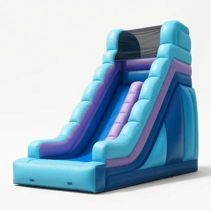 Château gonflable en PVC bleu et violet avec toboggan 400x180x250 cm