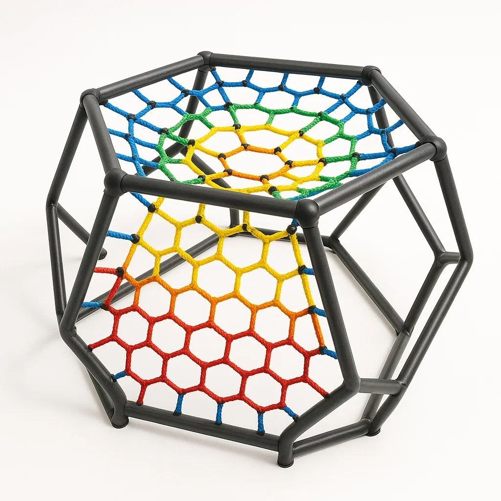 Équipement d'escalade en métal et corde multicolore pour enfants