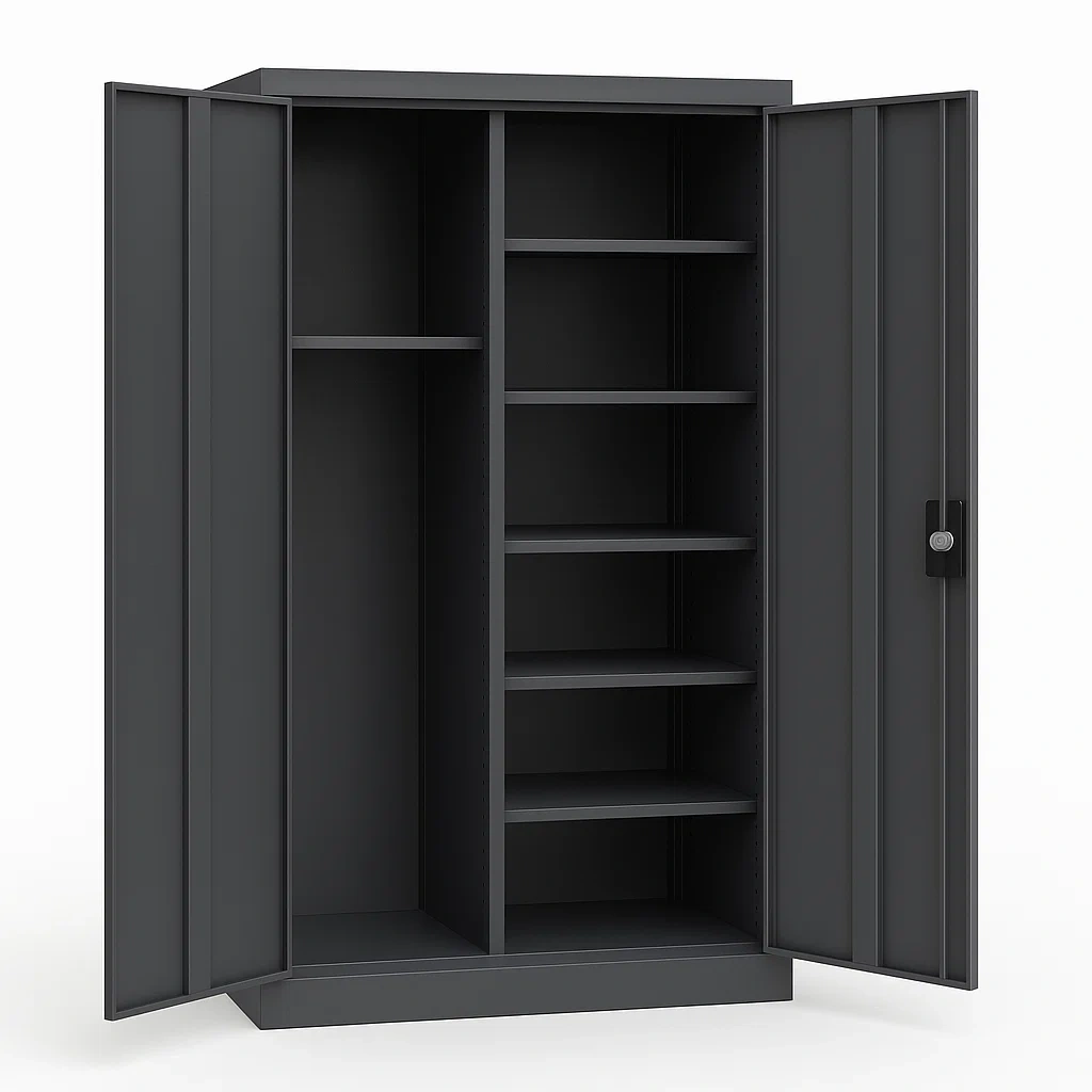 Armoire de garage métallique grise 2 portes avec étagères réglables