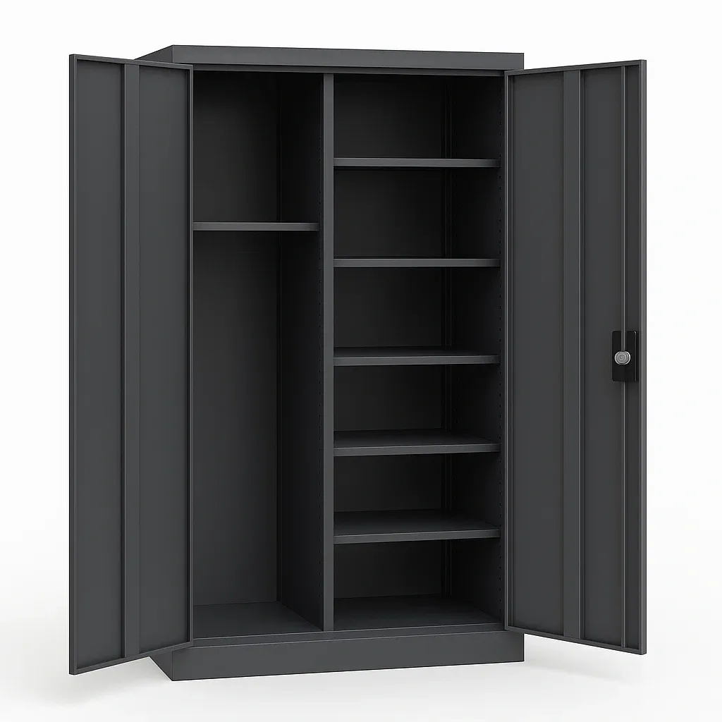 Armoire de garage métallique grise 2 portes avec étagères réglables