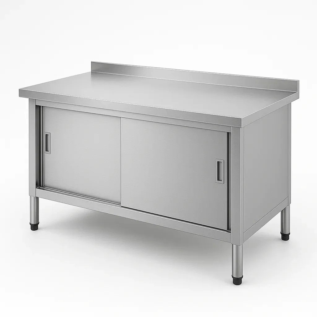 Établi en acier inoxydable avec portes coulissantes