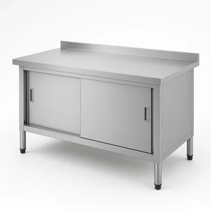 Établi en acier inoxydable avec portes coulissantes