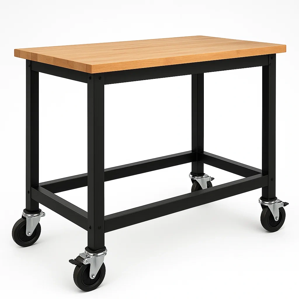 Établi mobile bois métal noir 122 cm x 64 cm x 92 cm