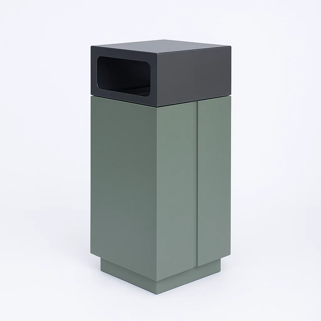 Poubelle en acier vert foncé et gris foncé