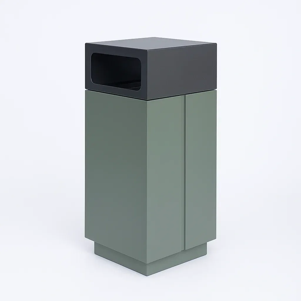 Poubelle en acier vert foncé et gris foncé