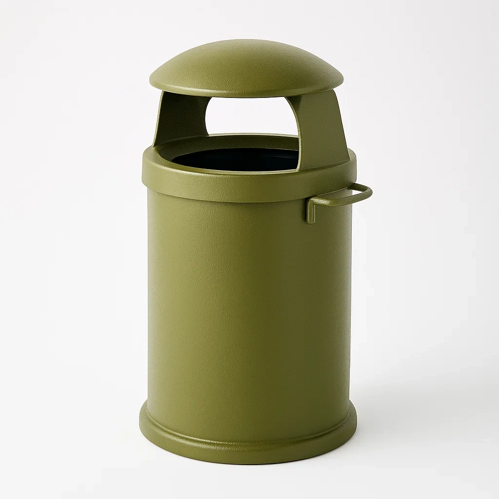Poubelle en acier avec couvercle vert