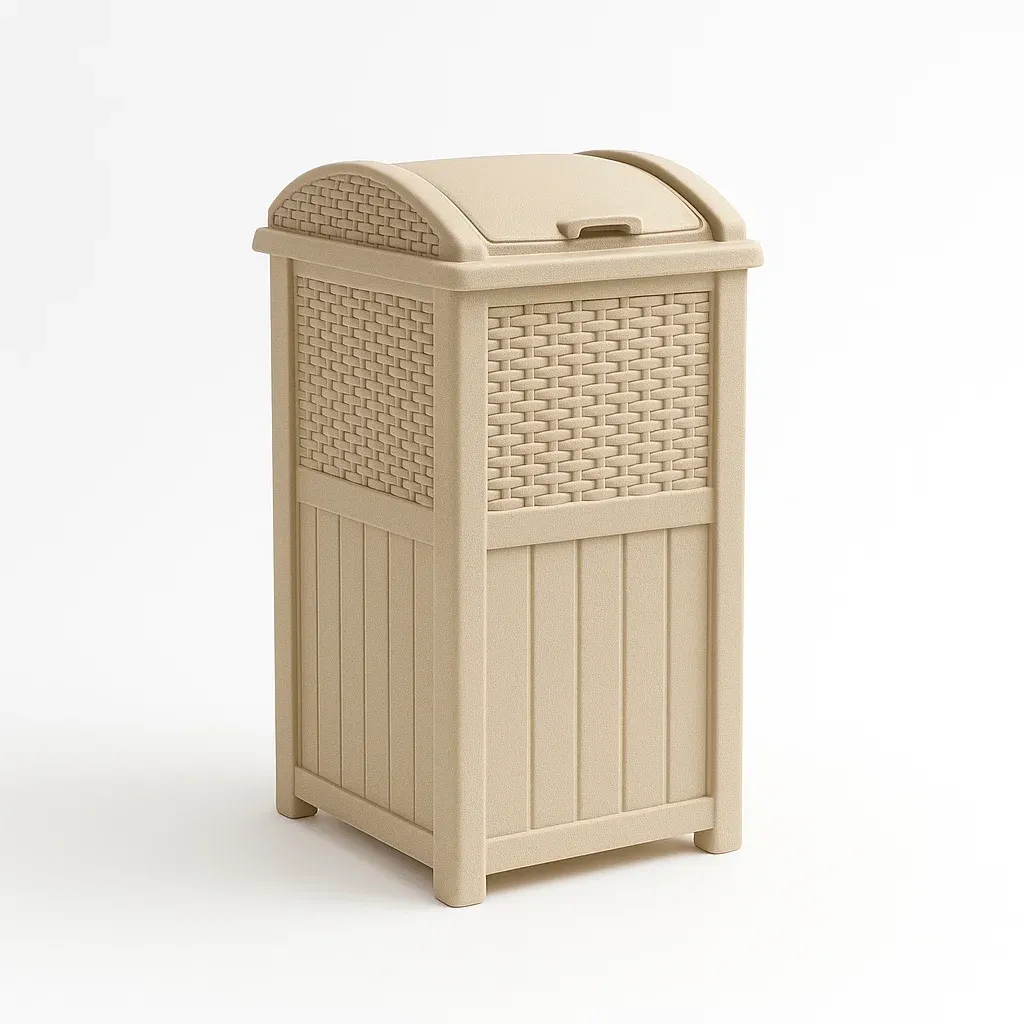 Poubelle en plastique beige avec couvercle rabattable