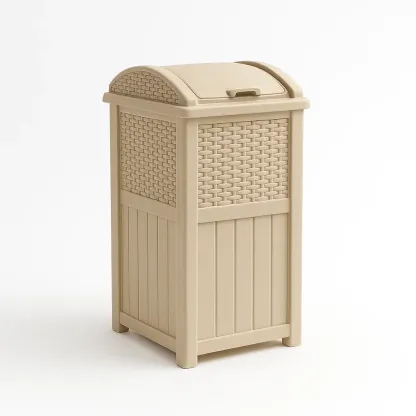 Poubelle en plastique beige avec couvercle rabattable