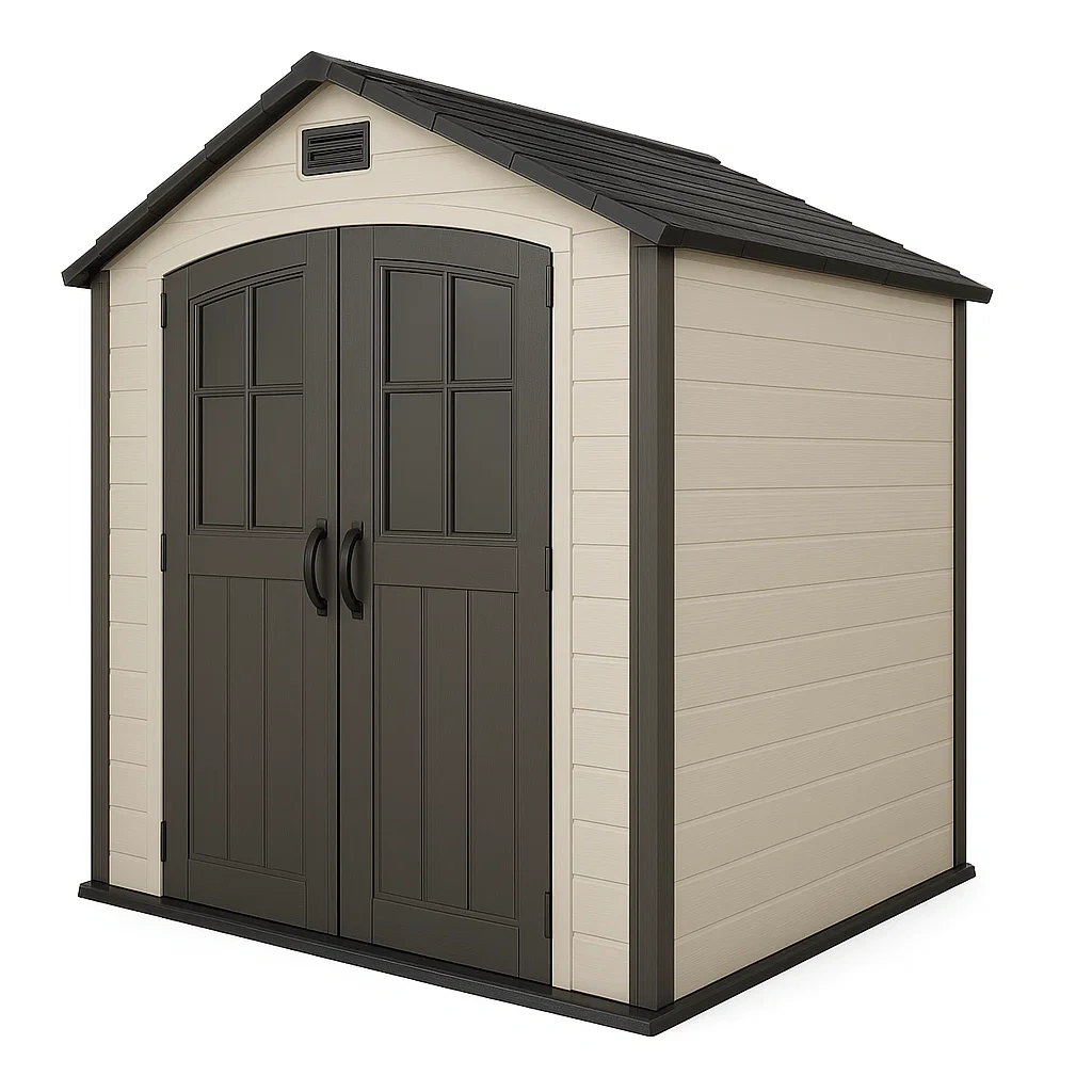 Abri de jardin en résine renforcée beige et marron 185x152x226 cm