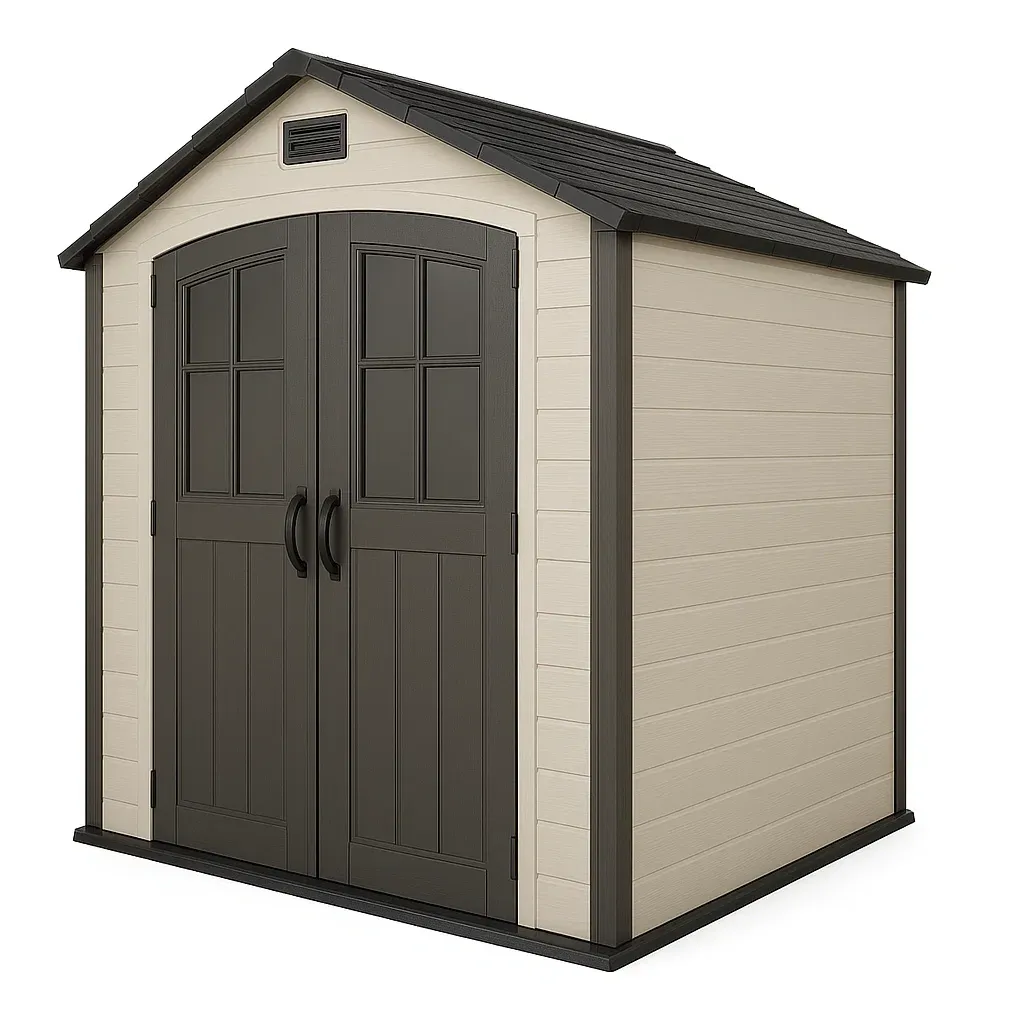 Abri de jardin en résine renforcée beige et marron 185x152x226 cm