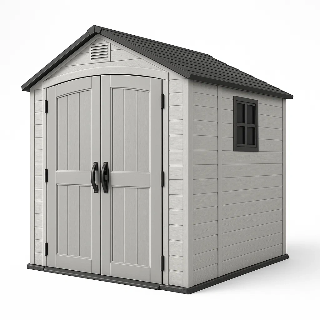Abri de jardin en plastique gris avec fenêtres