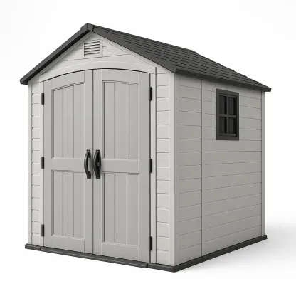 Abri de jardin en plastique gris avec fenêtres