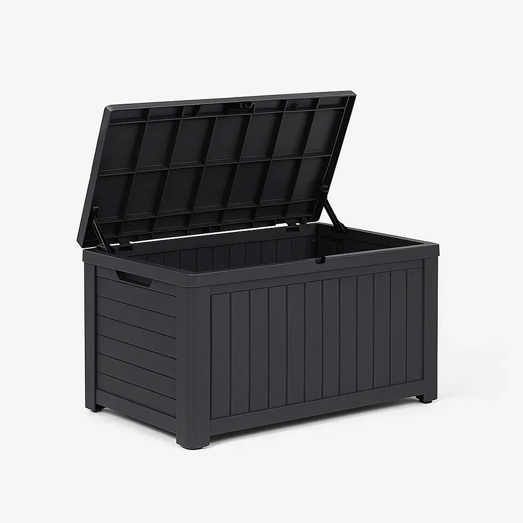 Coffre de terrasse en plastique gris 117x45x56 cm