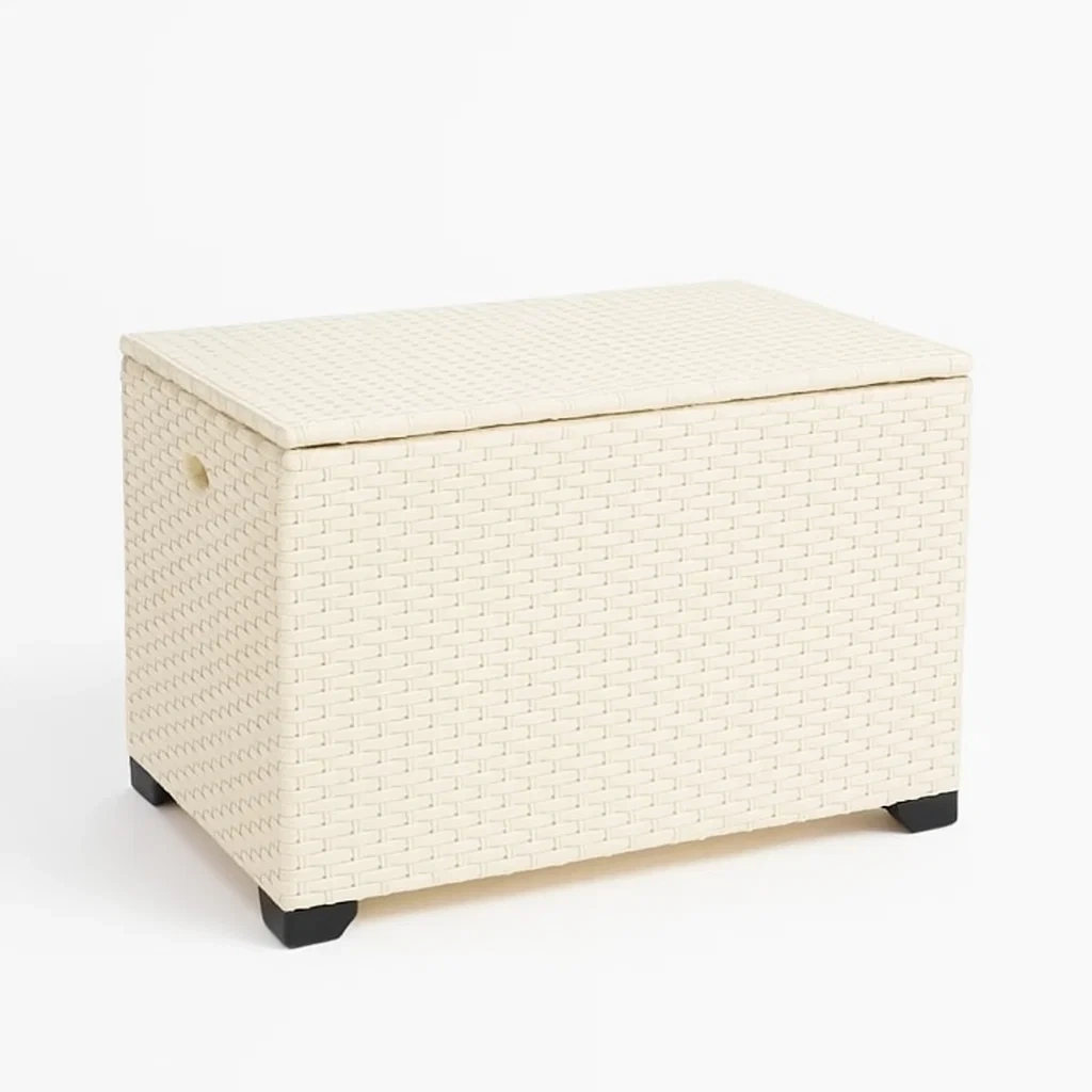 Coffre de terrasse en polymère tressé beige 80x40x50 cm