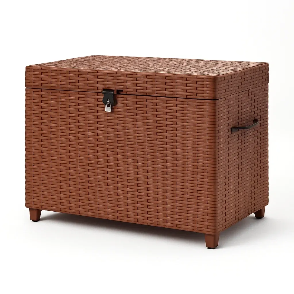 Coffre de terrasse en résine marron avec cadenas