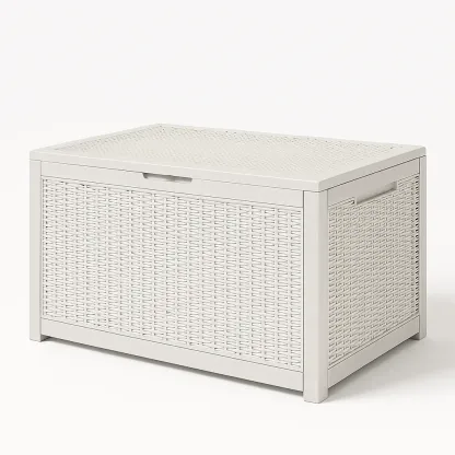 Coffre de terrasse en résine tressée blanc 78x58x45 cm