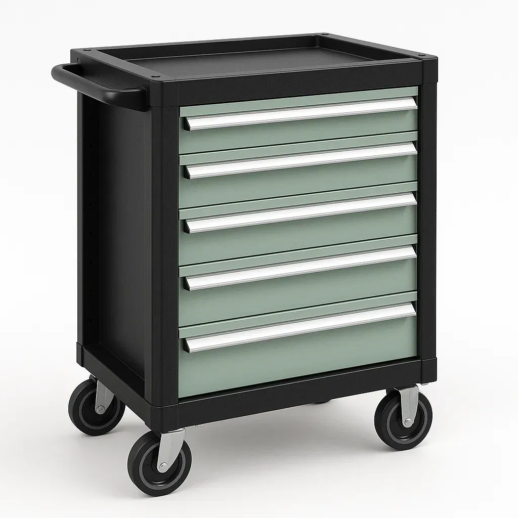 Armoire à outil en acier 5 tiroirs noir et vert