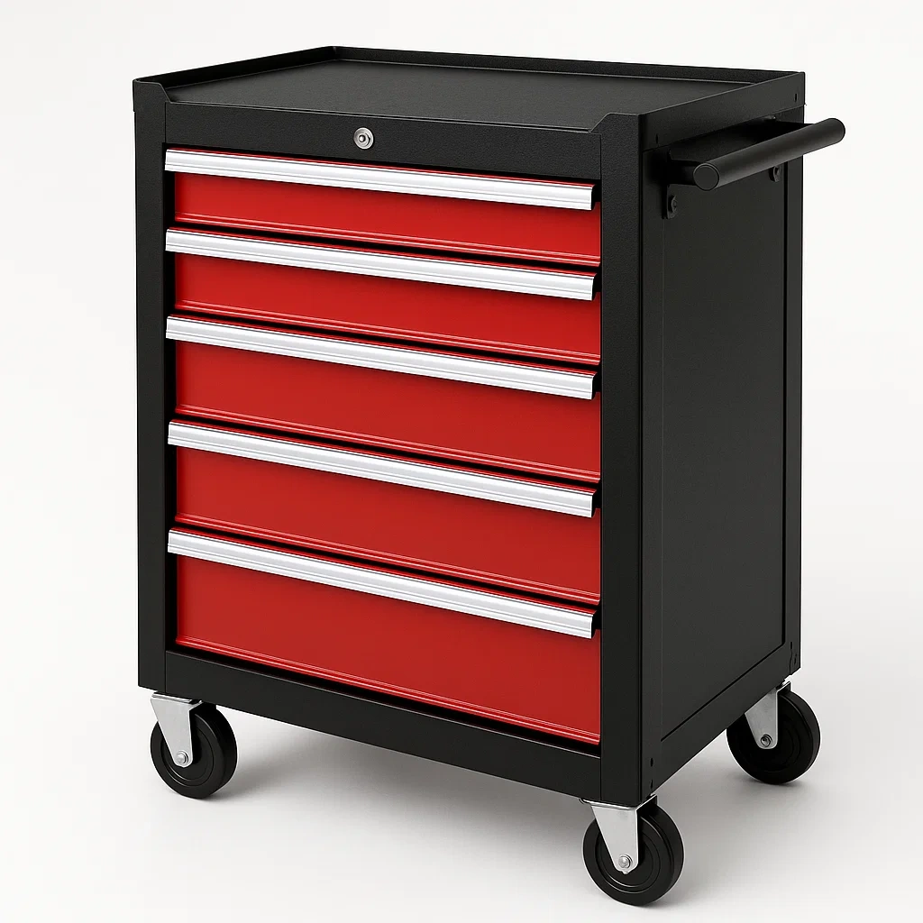 Armoire à outil en métal rouge et noir avec 5 tiroirs