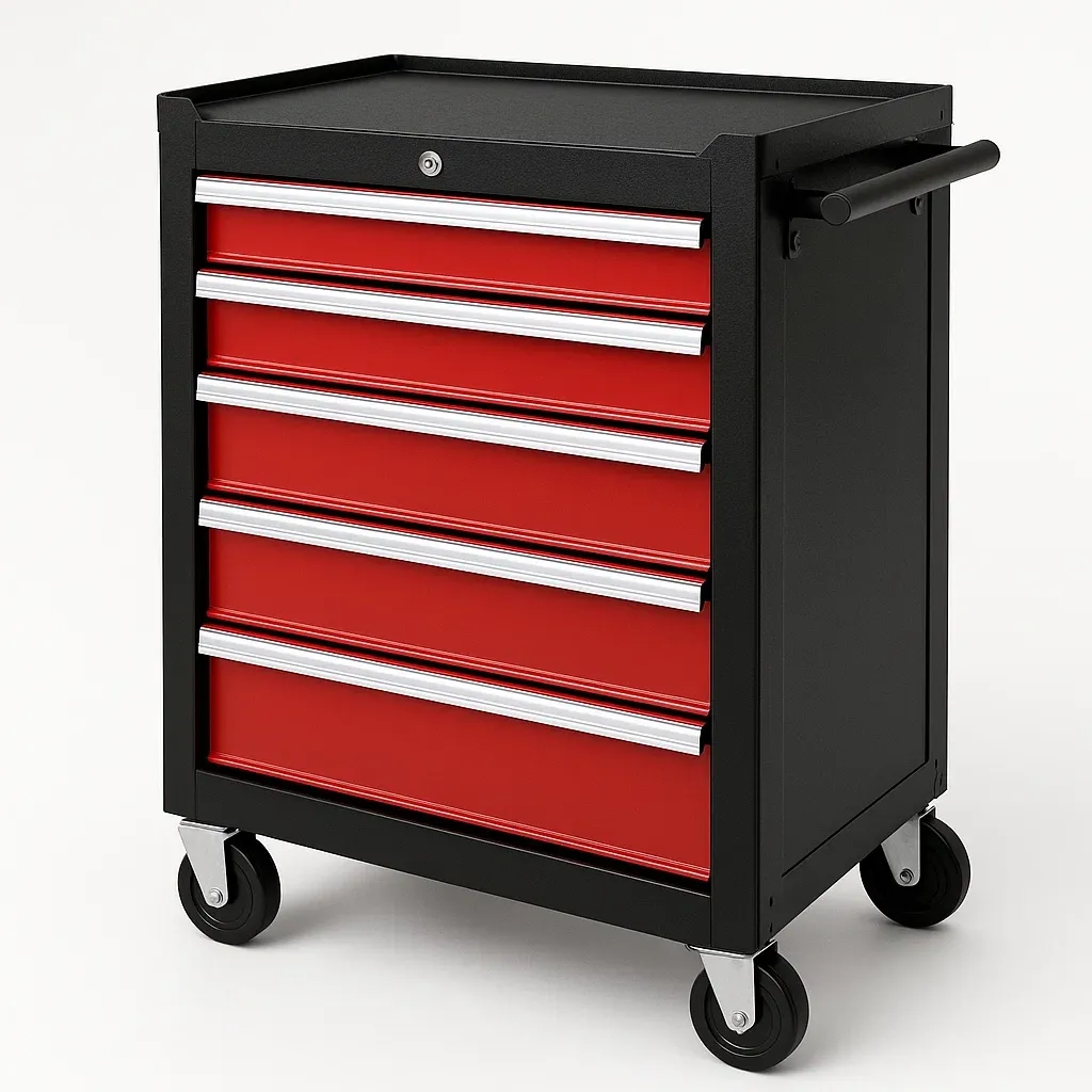 Armoire à outil en métal rouge et noir avec 5 tiroirs
