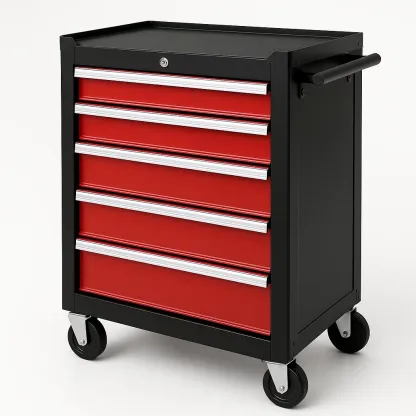 Armoire à outil en métal rouge et noir avec 5 tiroirs