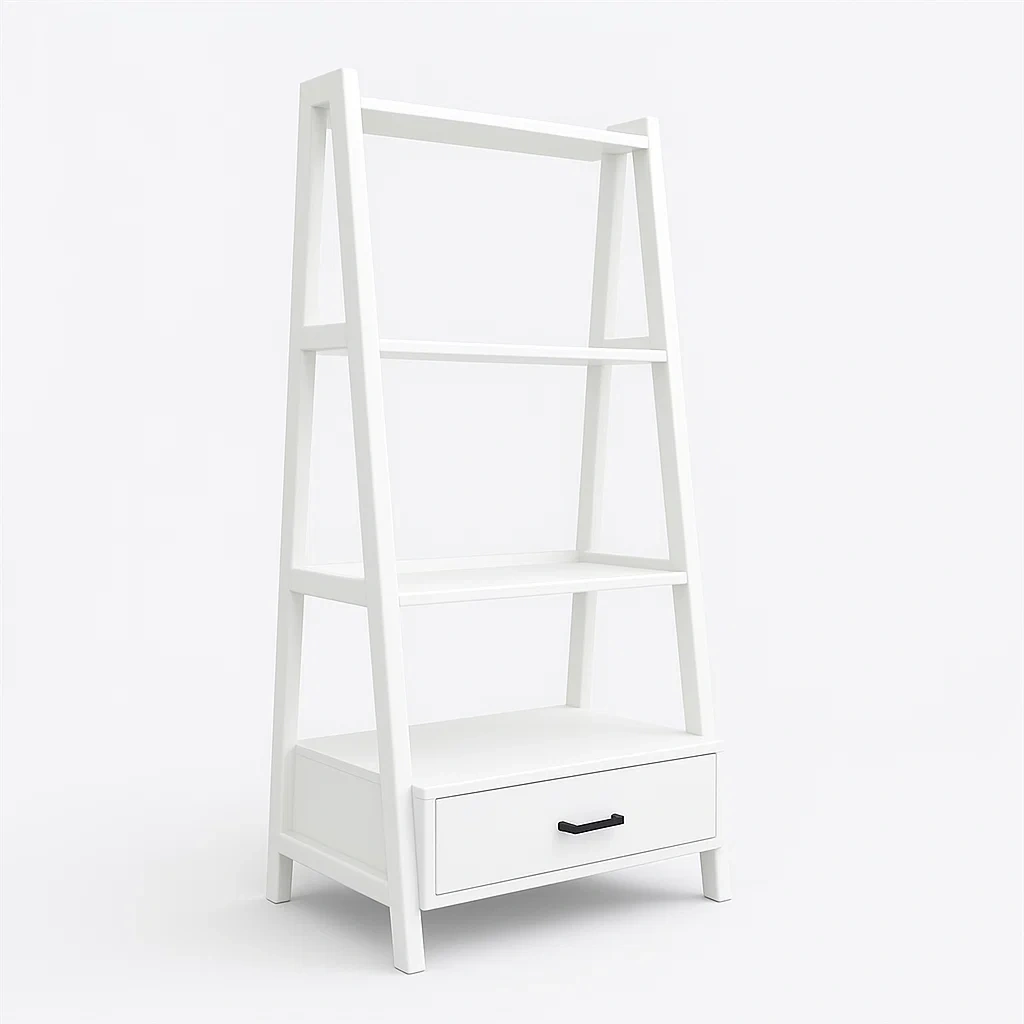 Étagère de rangement en bois blanc avec tiroir