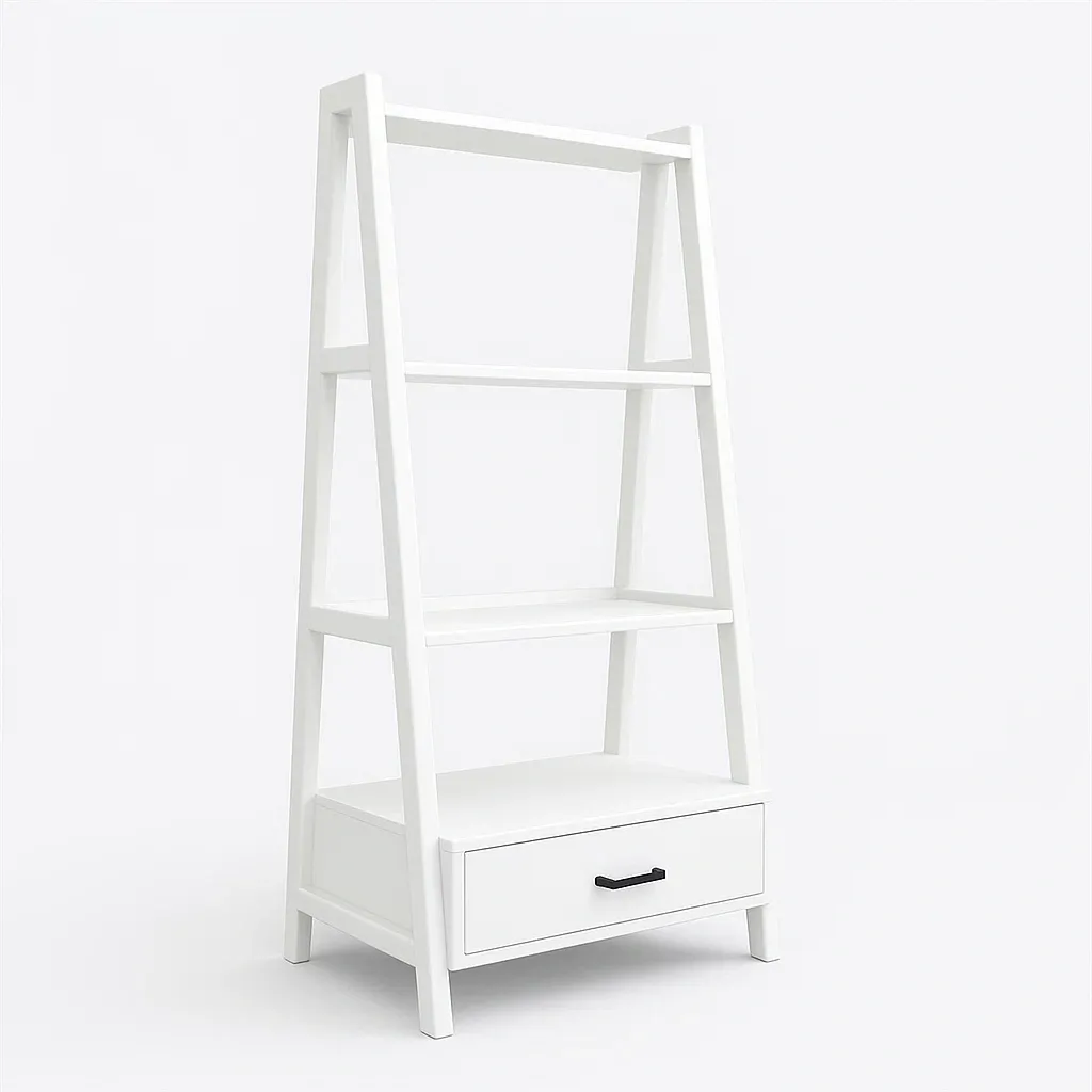 Étagère de rangement en bois blanc avec tiroir