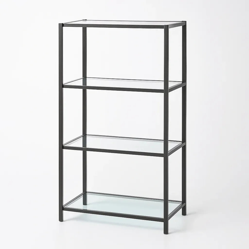 Étagère de rangement en métal et verre noir 70x35x148 cm