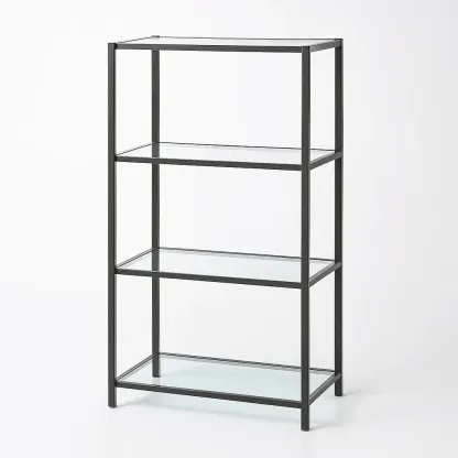 Étagère de rangement en métal et verre noir 70x35x148 cm