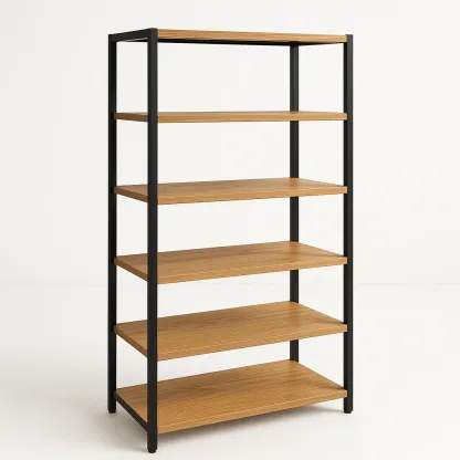 Étagère de rangement en métal et bois chêne clair