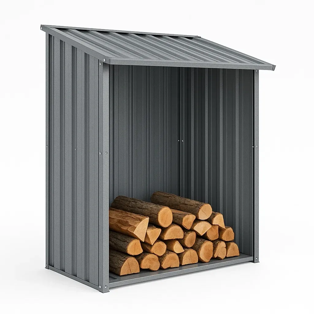 Support à bois de chauffage en métal gris