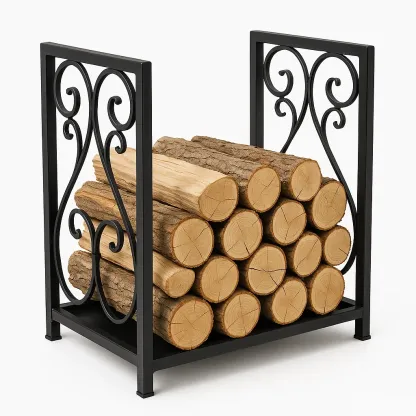 Support à bois de chauffage en métal noir avec motifs décoratifs 45x34x50 cm