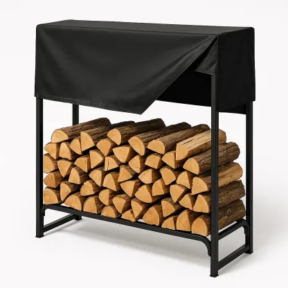 Support à bois de chauffage en acier noir avec housse en polyester 114x35x85 cm