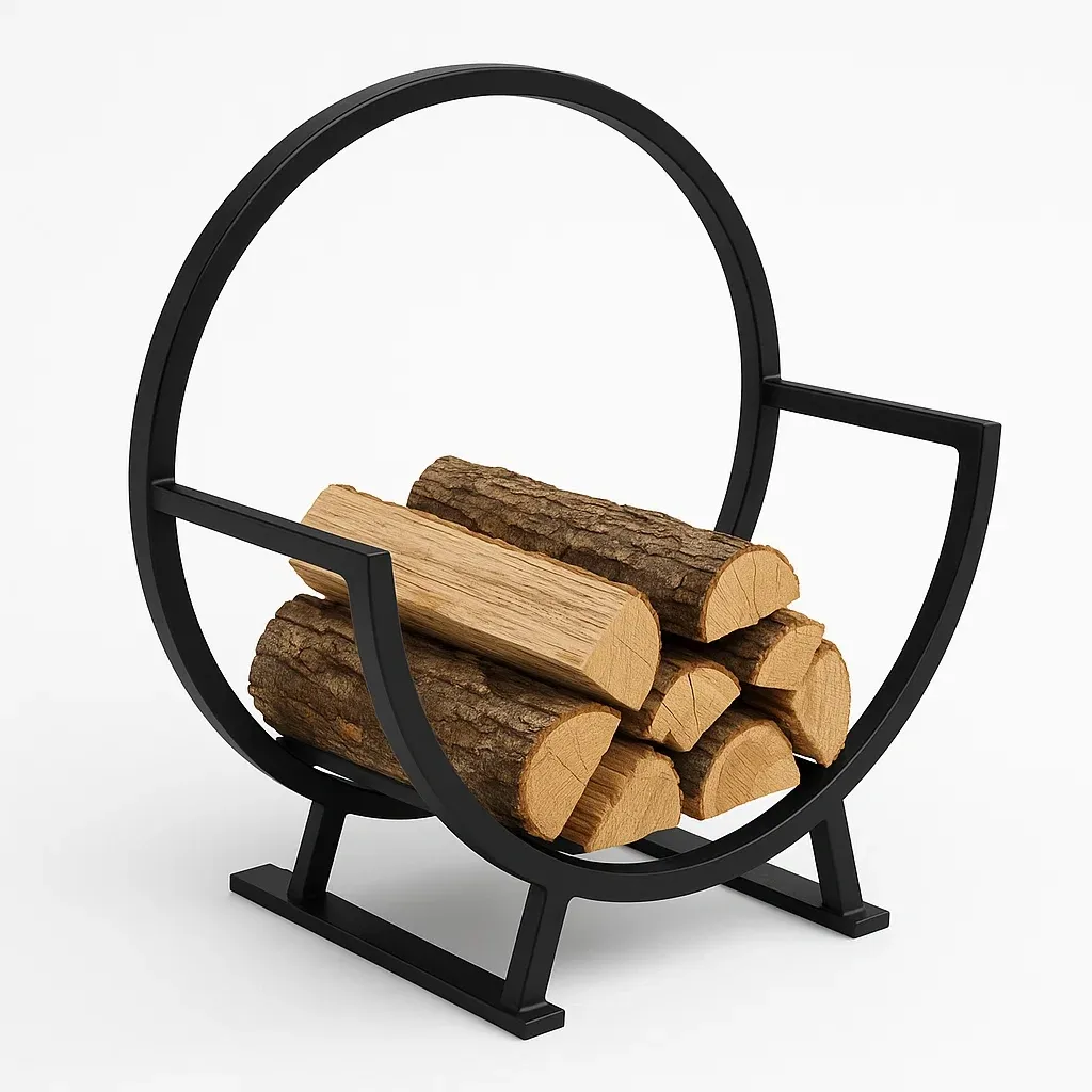 Support à bois de chauffage en acier noir rond