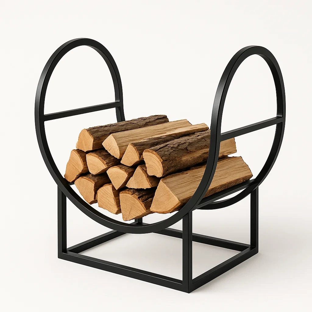 Support à bois de chauffage en acier noir 50x30x45 cm