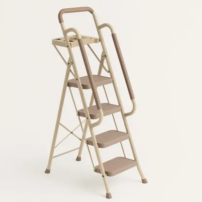 Échelle pliante en métal 4 marches avec poignées beige et marron