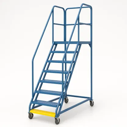 Échelle roulante en acier bleu avec roulettes