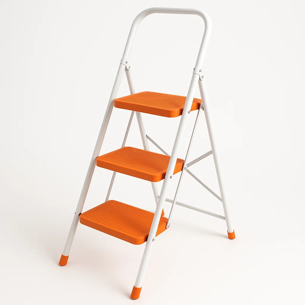 Échelle pliante en métal blanc et orange 3 marches