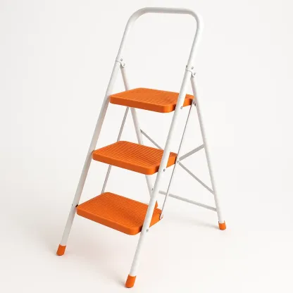 Échelle pliante en métal blanc et orange 3 marches