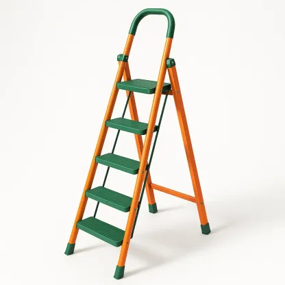 Échelle pliante 5 marches acier orange et vert