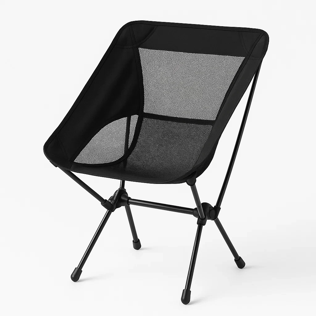 Chaise de camping avec structure en aluminium et assise en maille noire