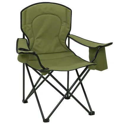 Chaise de camping en acier et polyester vert avec porte gobelet