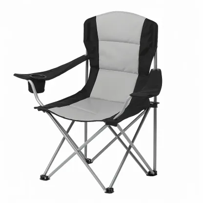 Chaise de camping en acier et polyester gris avec porte gobelet