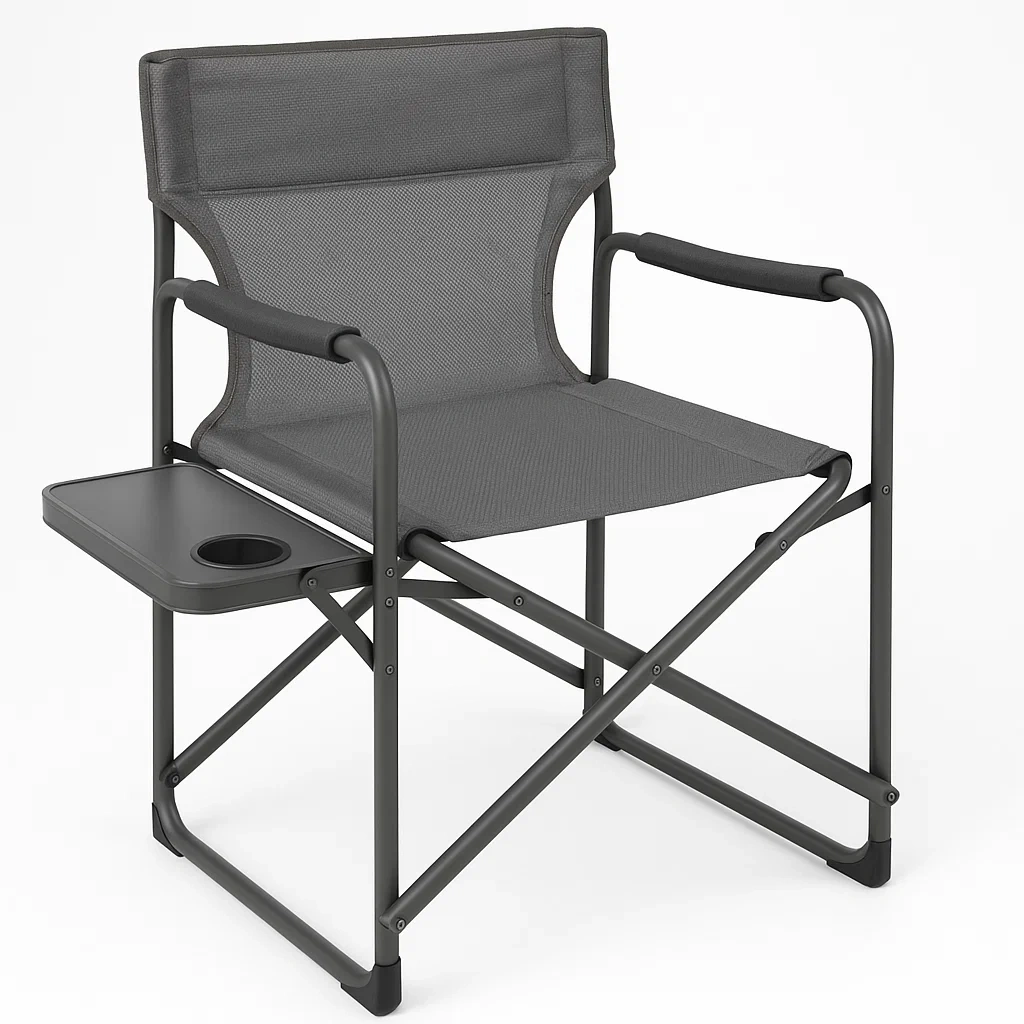 Chaise de camping avec cadre en acier et siège en polyester gris