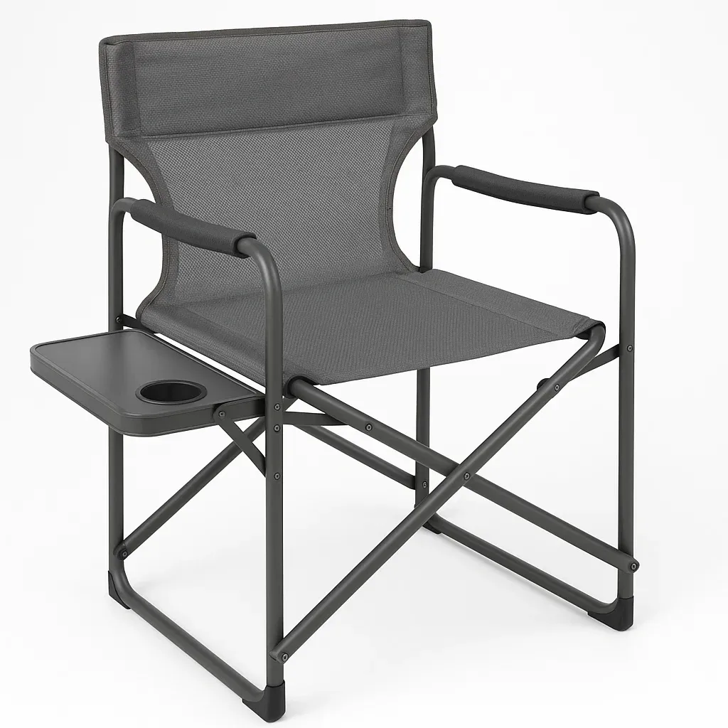 Chaise de camping avec cadre en acier et siège en polyester gris